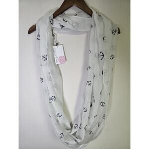 NWT Tickled Pink White Gauzy Anchor Infinity Scarf